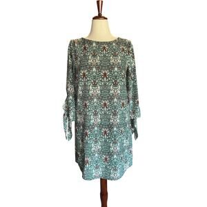 Morris & Co x H&M Dress | Green Floral Print | Bell Sleeve Tie Detail | Size 6